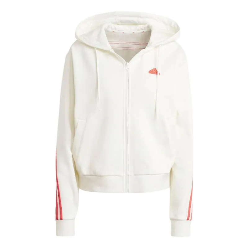 (WMNS) adidas Future Icons 3-Stripes Full Zip Hoodie 'White Bright Red' IS3679 sold by KicksCrew