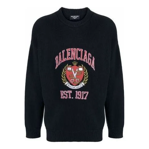 Balenciaga Est. 1917 College Logo Crewneck Sweater 'Black' 675267T32171000 sold by KicksCrew