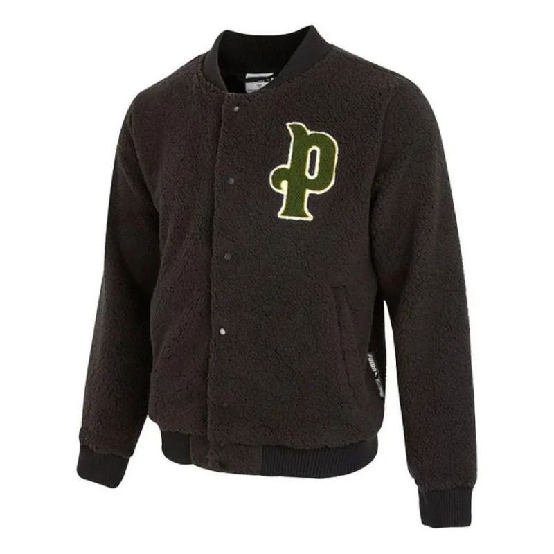 Puma Logo Sherpa Baseball Jacket 'Black' 536182-01 sold by KicksCrew