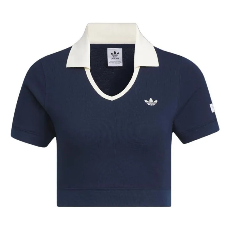 (WMNS) Adidas Originals x Notitle Tennis Crop Short Sleeve Polo Shirt 'Navy' IN1083 sold by KicksCrew
