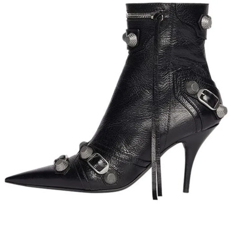 (WMNS) Balenciaga Cagole 90mm Booties 'Black Arena Lambskin' 694379WAD4E1081 sold by KicksCrew