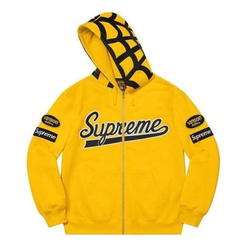 Supreme x Vanson Leathers Spider Web Zip Up Hooded Sweatshirt 'Yellow Black' SUP-SS21-718 sold by KicksCrew