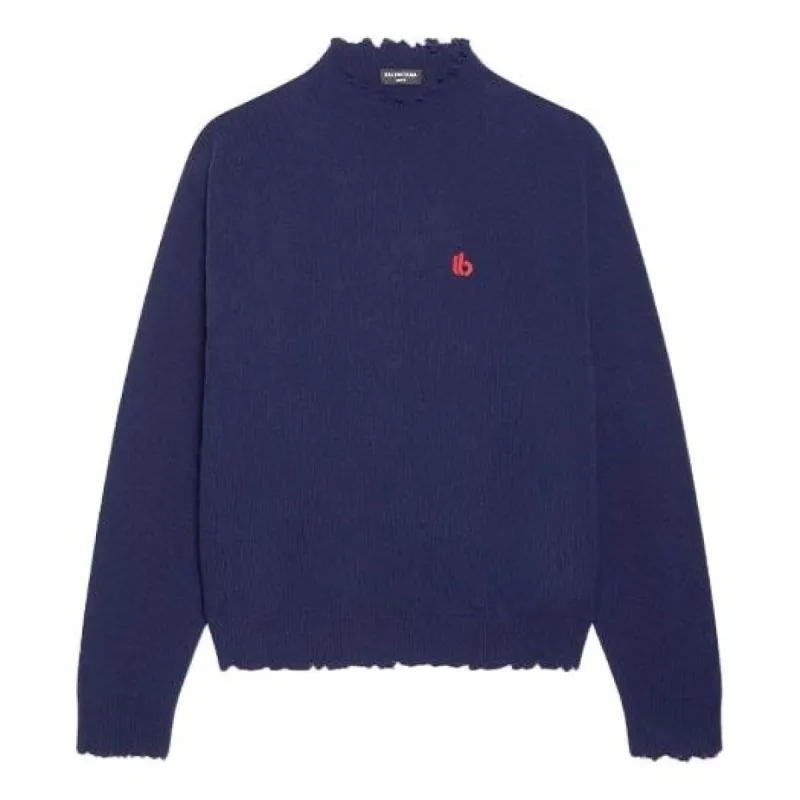 Balenciaga Double B Highneck Wool Knit Sweater 'Blue' 682010T16274011 sold by KicksCrew