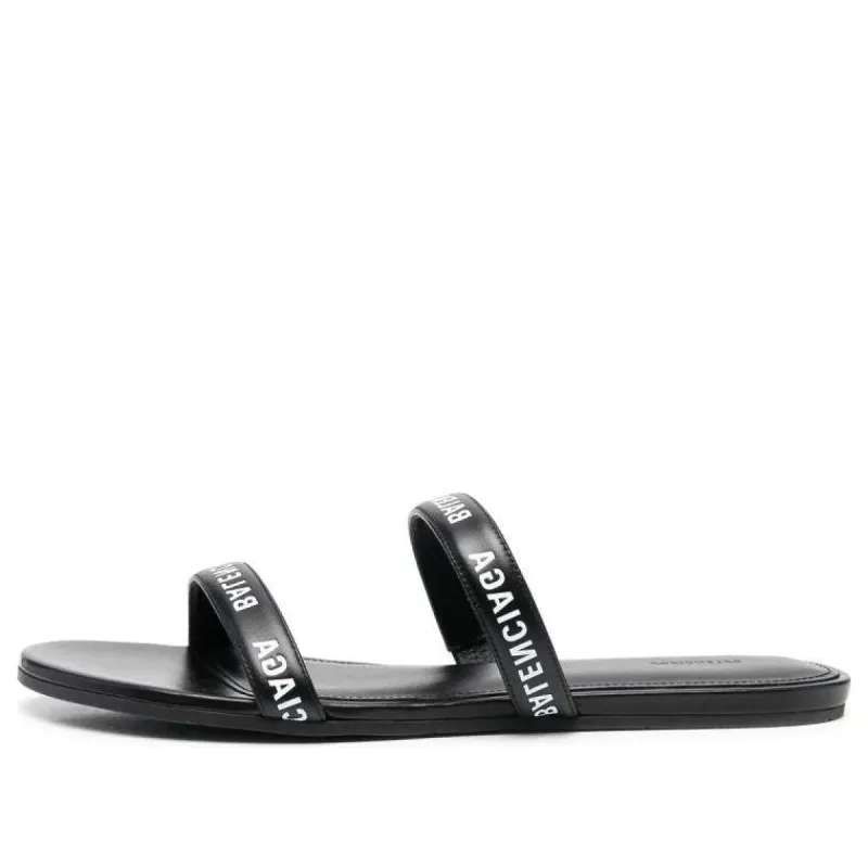 (WMNS) Balenciaga Logo Sandals 'Calf Black' 694999WCAE11090 sold by KicksCrew