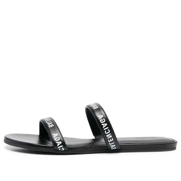 (WMNS) Balenciaga Logo Sandals 'Calf Black' 694999WCAE11090 sold by KicksCrew