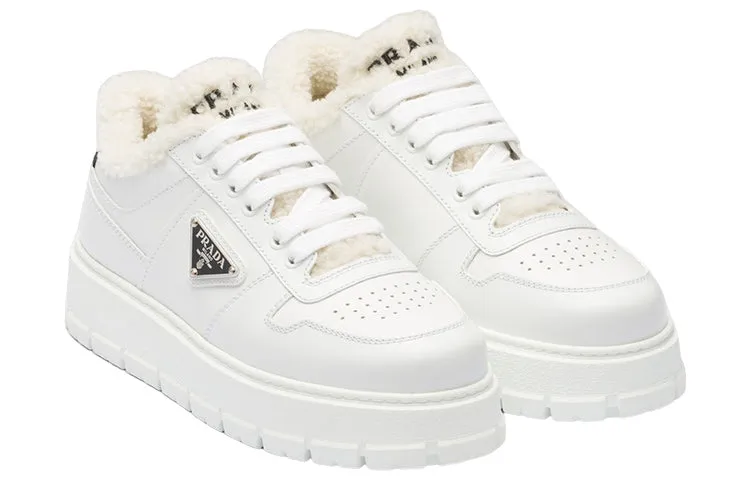 (WMNS) PRADA Leather and Shearling Sneakers 'White' 1E947M_3LEN_F0009_F_ZF45 sold by KicksCrew