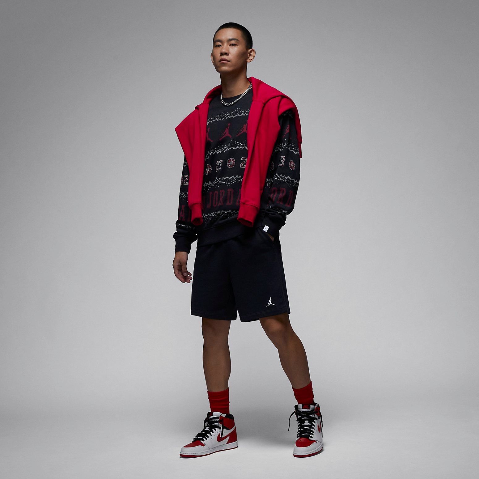 Air jordan essential holiday fleece crew 'Gym Red Black' FD7464-010 sold by KicksCrew product image thumbnail 3