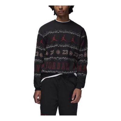 Air jordan essential holiday fleece crew 'Gym Red Black' FD7464-010 sold by KicksCrew