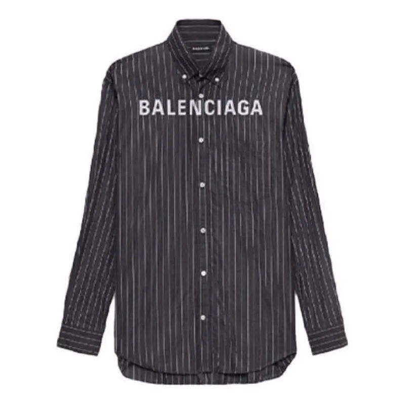 Balenciaga Chest Logo Pinstriped Logo Buttoned Shirt 'Black' 583989TGM041070 sold by KicksCrew
