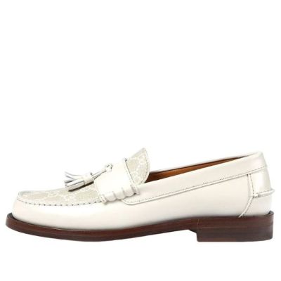 (WMNS) Gucci GG Supreme tassel loafers 'White' 694866-17X50-9071 sold by KicksCrew