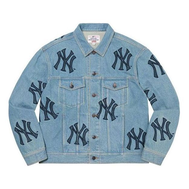 Supreme x New York Yankees Denim Trucker Jacket 'Teal Black' SUP-FW21-148 sold by KicksCrew