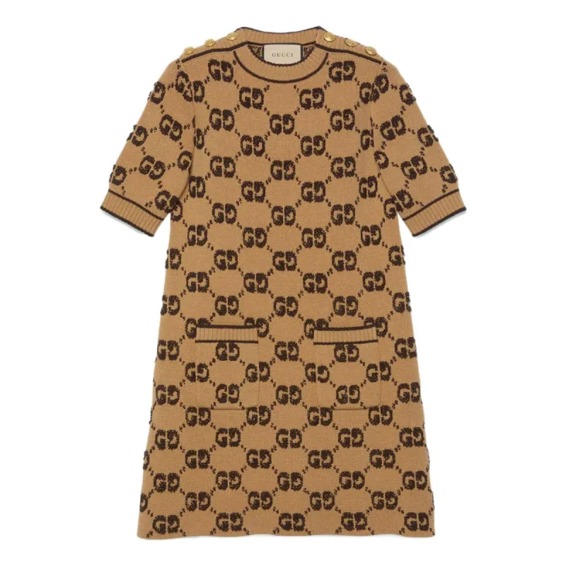 (WMNS) Gucci GG wool boucl jacquard dress 'Camel Brown' 718630-XKCNA-2668 sold by KicksCrew