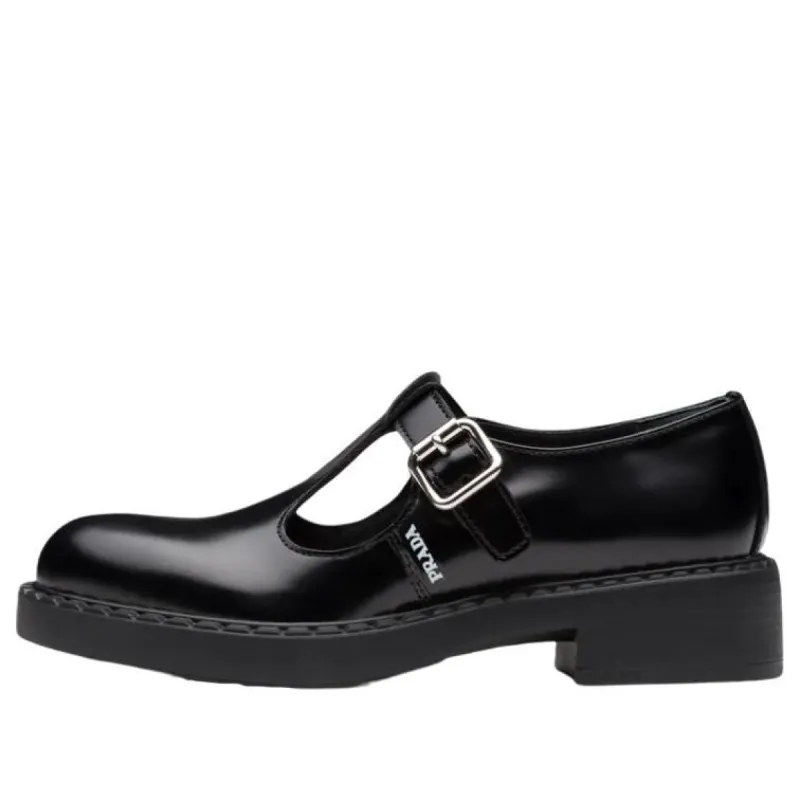 (WMNS) PRADA Brushed-leather Mary Jane T-strap Shoes 'Black' 1E834M_055_F0002_F_B050 sold by KicksCrew