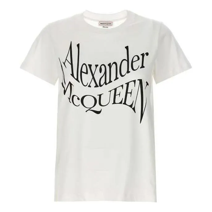 (WMNS) Alexander McQueen Logo T-Shirt 'White Black' 781403-QZALT-0900 sold by KicksCrew