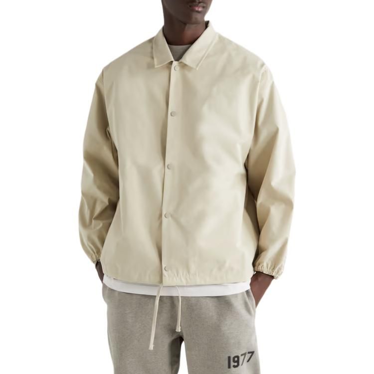 Fear of God Essentials FW22 Logo-Flocked Cotton-Blend Coach Jacket 'Wheat' FOG-FW22-299 sold by KicksCrew product image thumbnail 4