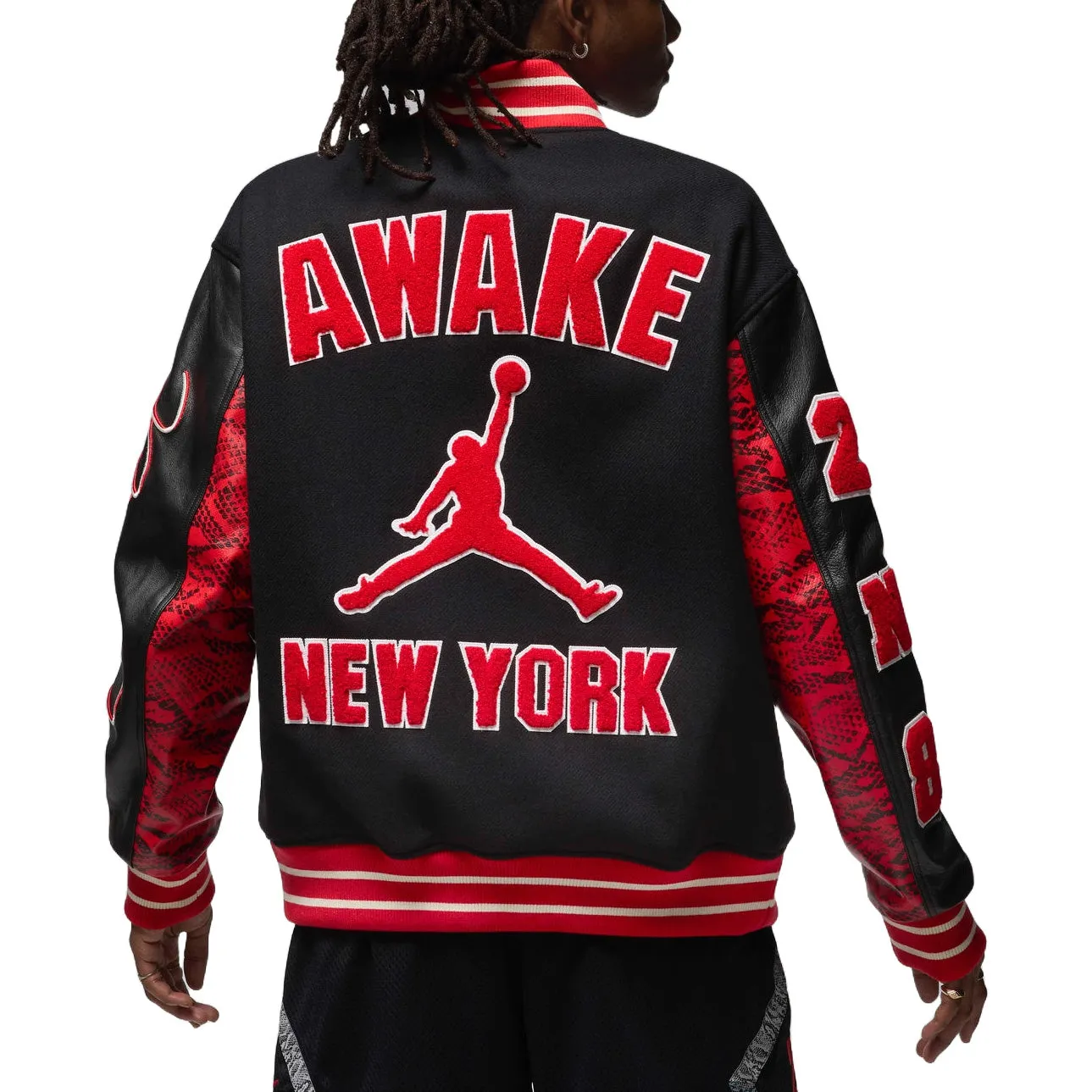 Air Jordan x Awake NY Varsity Jacket Asia Sizing 'University Red Black' FQ5440-657 sold by KicksCrew product image thumbnail 2
