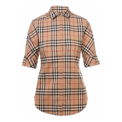 (WMNS) Burberry "Luka" Vintage check roll up sleeve stretch shirt 'Brown' 8018475 sold by KicksCrew