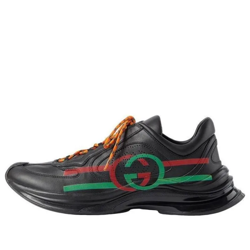 GUCCI Run Side-Stripe Lace-Up Sneakers 'Black Red Green' 721111-UHH20-1000 sold by KicksCrew