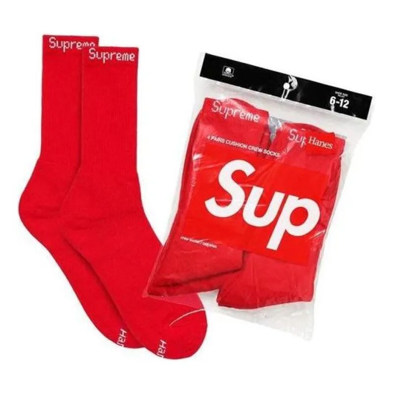 Supreme x Hanes Crew Socks (4 Pack) 'Red' SUP-FW19-004 sold by KicksCrew