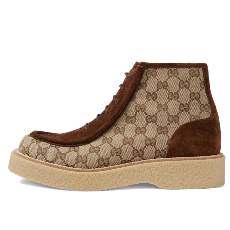 Gucci GG Canvas Suede Lace-up ankle boot 'Brown' 762197-FACJX-9742 sold by KicksCrew