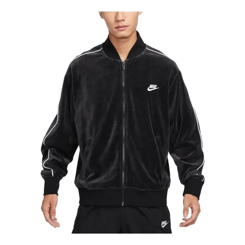 Nike Sportswear Club Velour Jacket 'Black White' FB8232-010 sold by KicksCrew