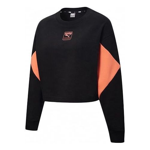 (WMNS) Puma Rebel Crew Cropped Training Sweatshirt 'Black Orange' 586520-51 sold by KicksCrew
