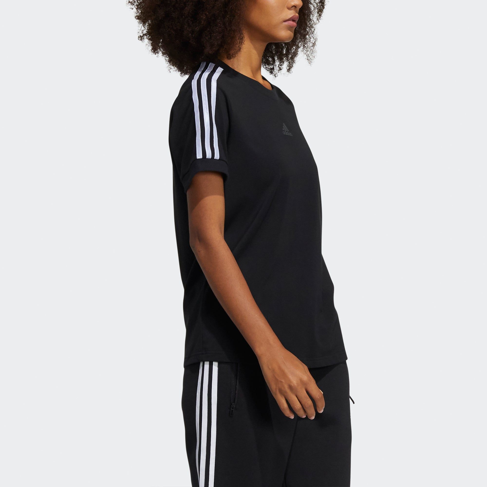 (WMNS) adidas Essentials Slim 3-stripes T-Shirts 'Black' HD0371 sold by KicksCrew product image thumbnail 4