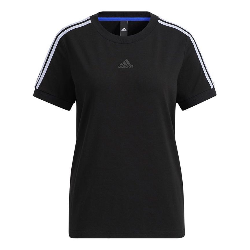 (WMNS) adidas Essentials Slim 3-stripes T-Shirts 'Black' HD0371 sold by KicksCrew