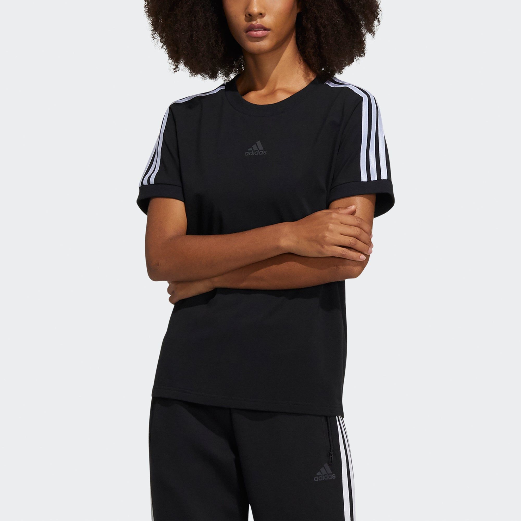 (WMNS) adidas Essentials Slim 3-stripes T-Shirts 'Black' HD0371 sold by KicksCrew product image thumbnail 2