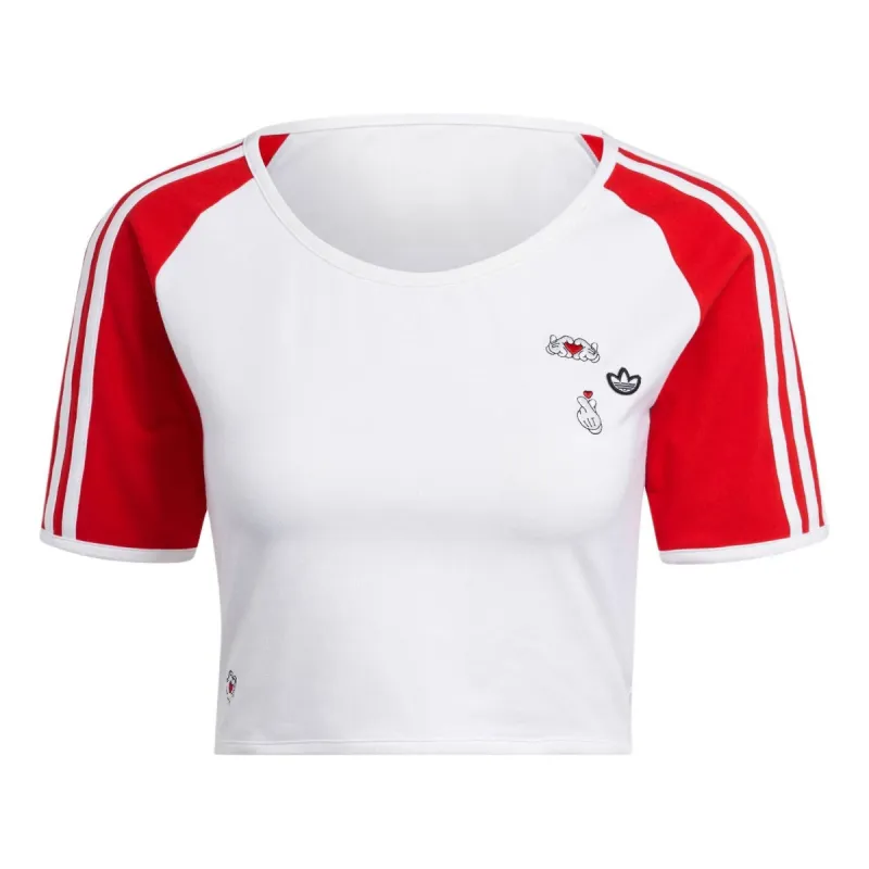(WMNS) adidas Originals x Mickey Mouse 3-Stripes Icon For Her Baby T-Shirt 'White Red' IY2268 sold by KicksCrew