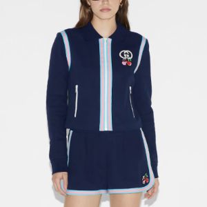 (WMNS) Gucci Cotton Piquet Zip Cardigan With Patch 'Dark Blue' 781828-XJGIT-4298 sold by KicksCrew