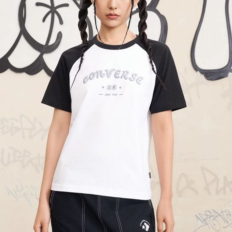 (WMNS) Converse Logo Baseball T-Shirt 'White Black' 10026176-A01 sold by KicksCrew product image thumbnail 3