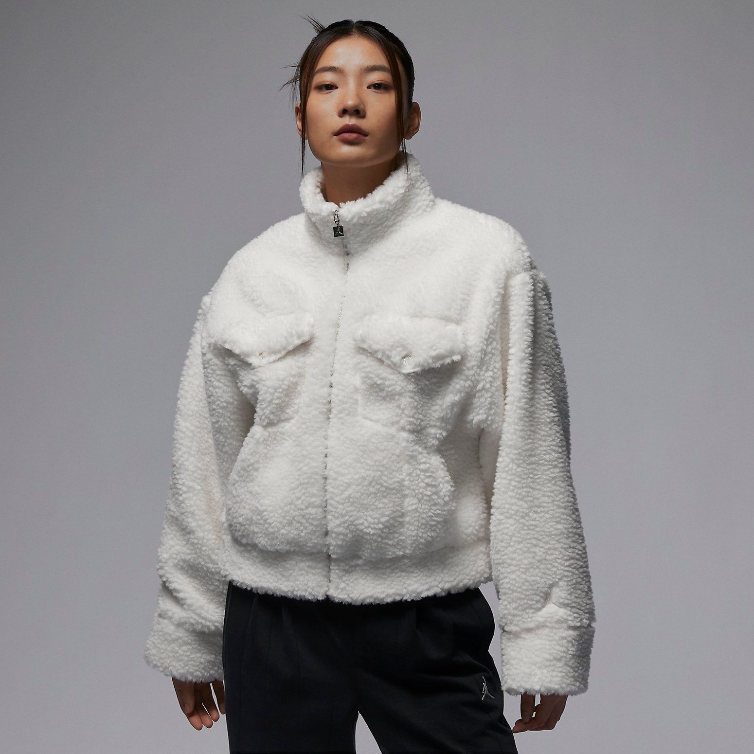 (WMNS) Air Jordan Fuzzy High Pile Fleece Jacket Asia Sizing 'Sail' FD7169-133 sold by KicksCrew product image thumbnail 2