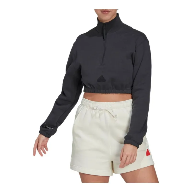 (WMNS) Adidas Cropped Half-Zip Sweatshirt 'Black' HG4365 sold by KicksCrew