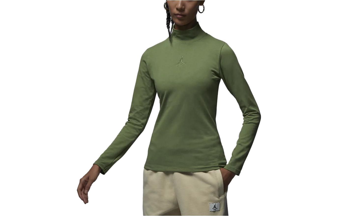 (WMNS) Air Jordan Long-Sleeve Mock Neck Top 'Light Olive Green' FQ8061-340 sold by KicksCrew product image thumbnail 2