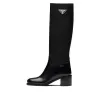 (WMNS) PRADA Black Brushed Leather And Re-nylon Knee Boots 'Black' 1W411M_3LFU_F0002_F_055 sold by KicksCrew