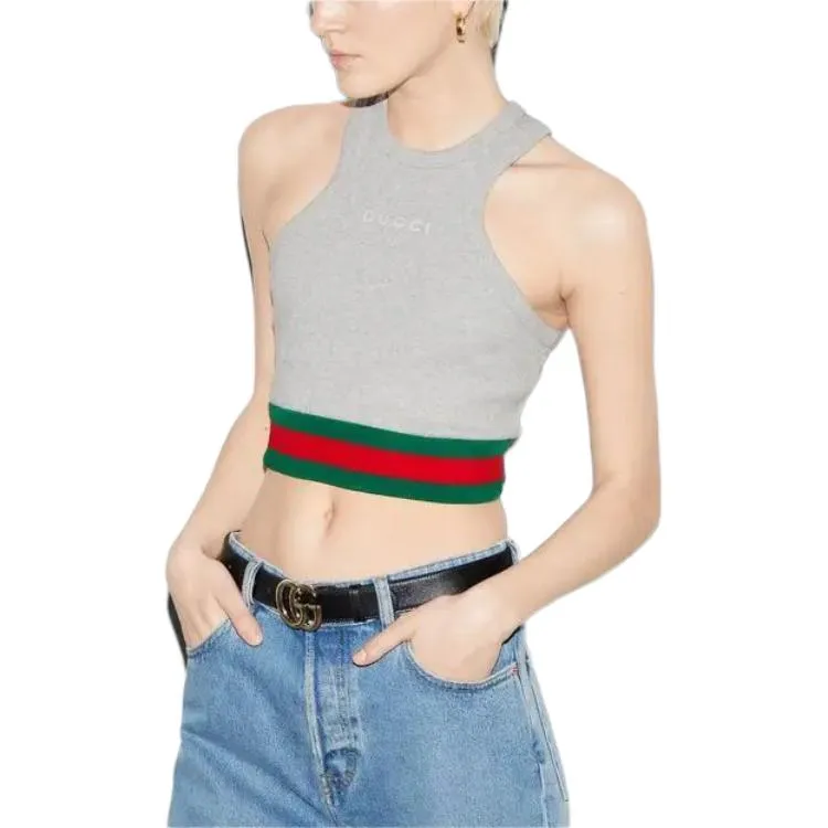 (WMNS) Gucci Cotton Rib Tank Top With Web 'Grey' 785735-XJGK0-1056 sold by KicksCrew product image thumbnail 4