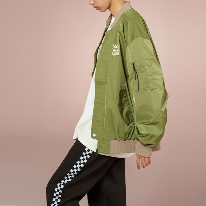 (WMNS) Vans Triple Logo Baseball Jacket 'Green' VN000BZEZBF sold by KicksCrew product image thumbnail 4