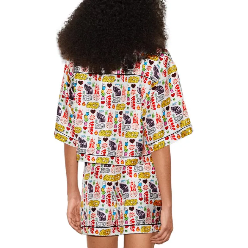 (WMNS) Gucci Graphics Print Silk Shirt 'White Multi-Color' 781763-ZAQCM-9692 sold by KicksCrew product image thumbnail 3