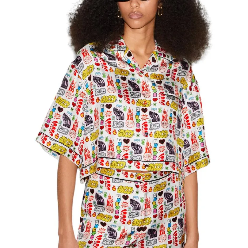 (WMNS) Gucci Graphics Print Silk Shirt 'White Multi-Color' 781763-ZAQCM-9692 sold by KicksCrew product image thumbnail 2