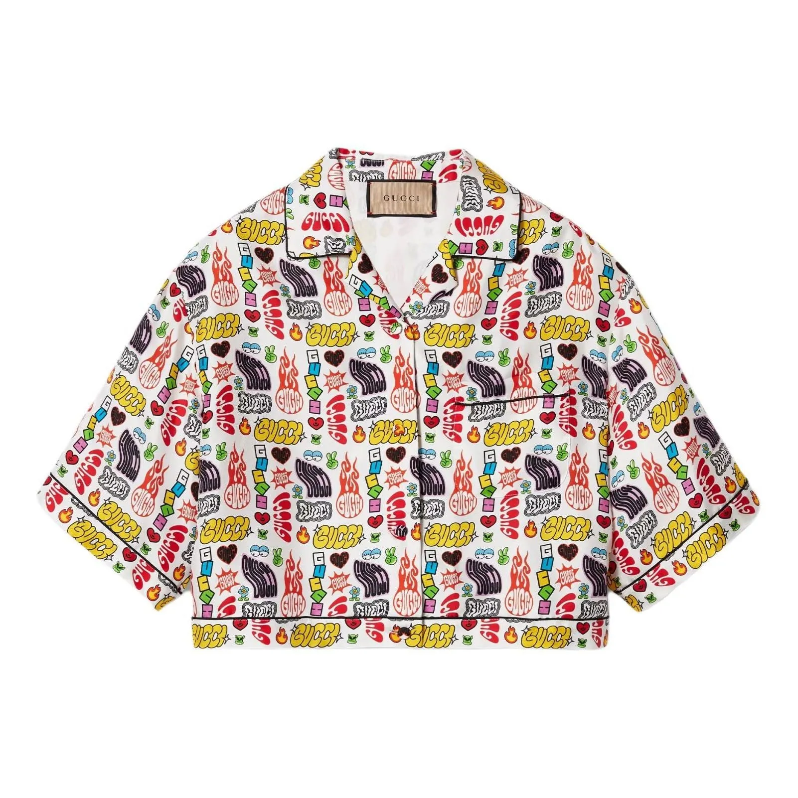 (WMNS) Gucci Graphics Print Silk Shirt 'White Multi-Color' 781763-ZAQCM-9692 sold by KicksCrew
