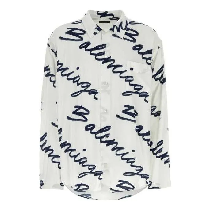 Balenciaga Scribble Logo Short Sleeve Minimal Shirt 'White Navy' 681812TOLE99167 sold by KicksCrew