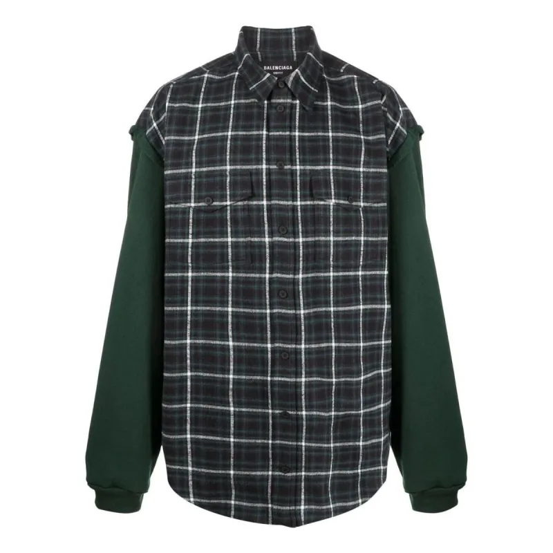 Balenciaga Checked Panelled Flannel Shirt 'Green' 658936TCM013064 sold by KicksCrew