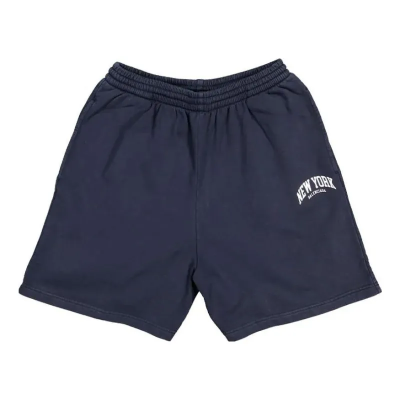 Balenciaga Cities New York Cotton Sweat Shorts 'Navy White' 676137TLVM30396 sold by KicksCrew