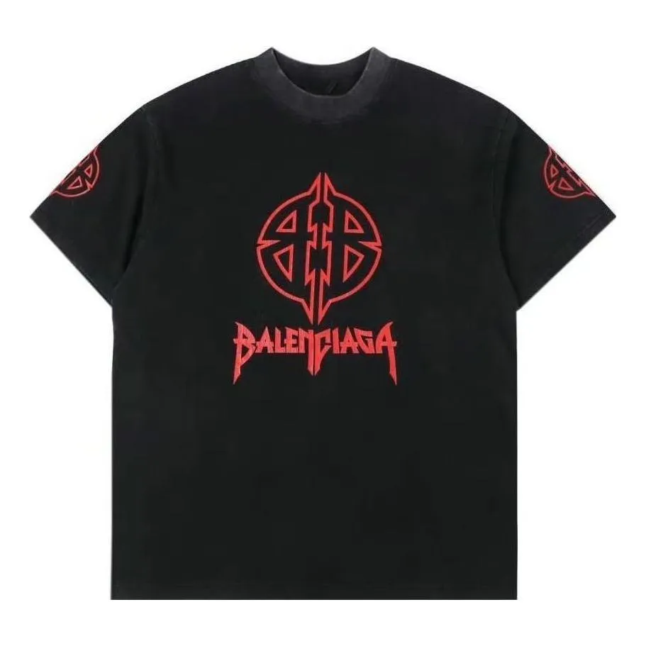 Balenciaga Metal BB Stencil T-shirt 'Black Red' 764235TPVI21568 sold by KicksCrew