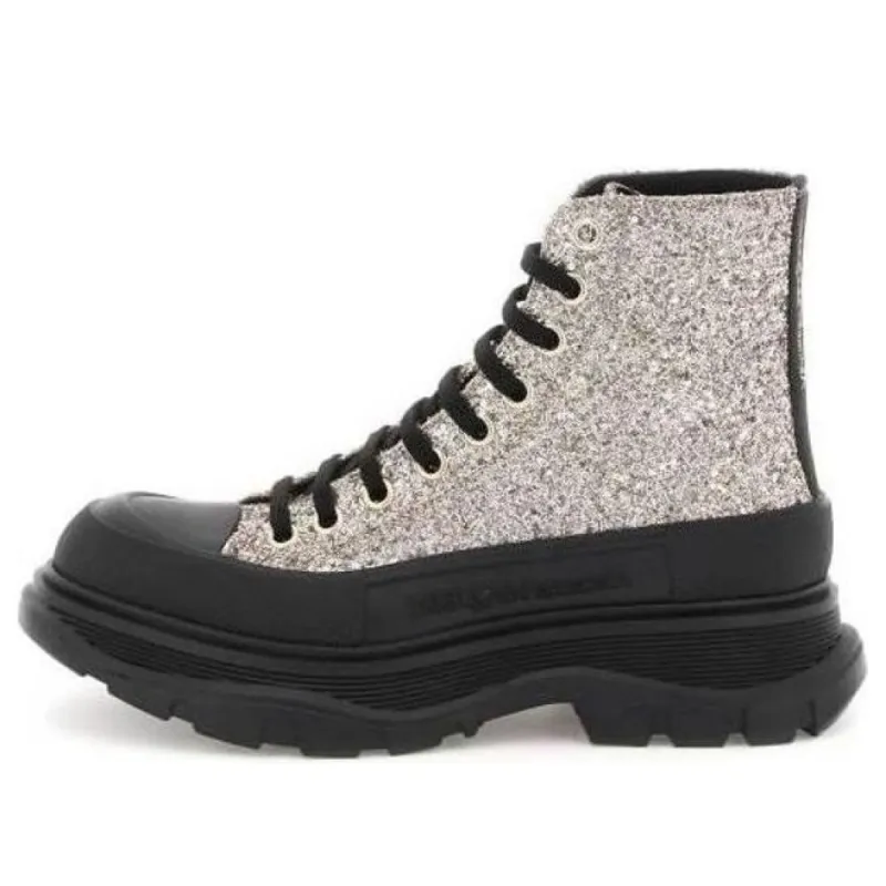 (WMNS) Alexander McQueen Tread Slick Boots 'Silver Gold Black' 697080W4VJ22265 sold by KicksCrew