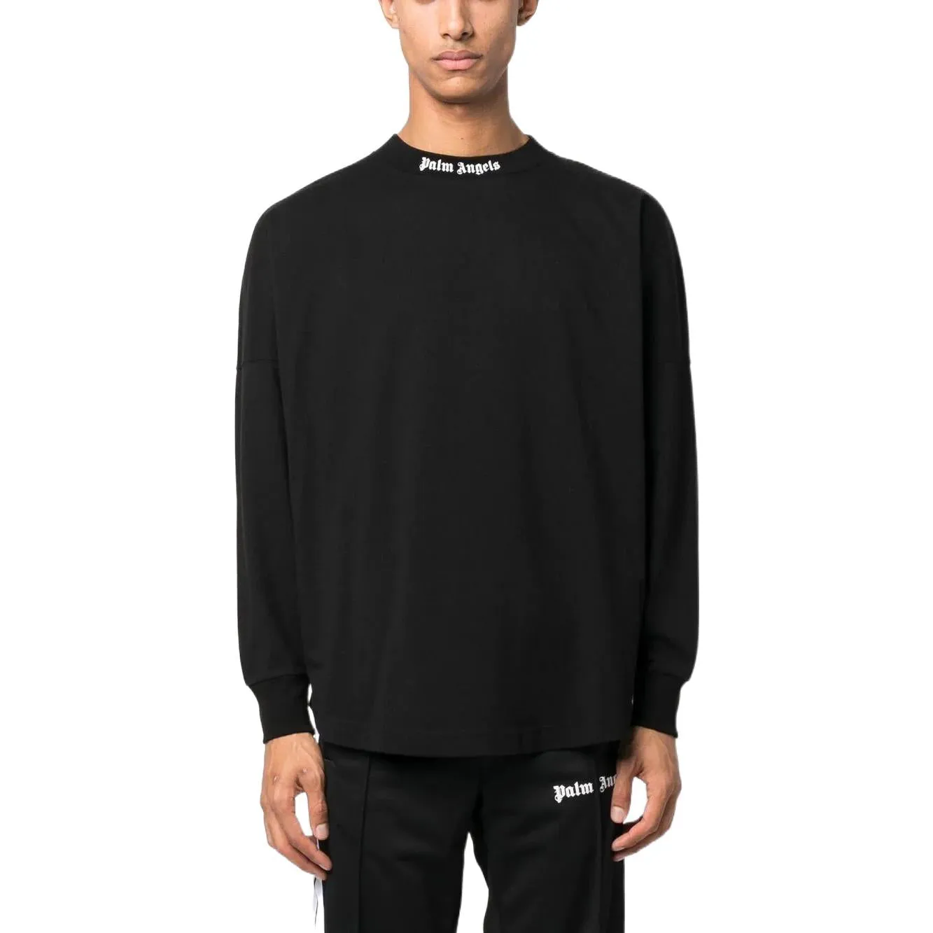 Palm Angels FW22 Logo Mock Neck Longsleeve T-Shirt 'Black White' PMAB001C99JER0041001 sold by KicksCrew product image thumbnail 3