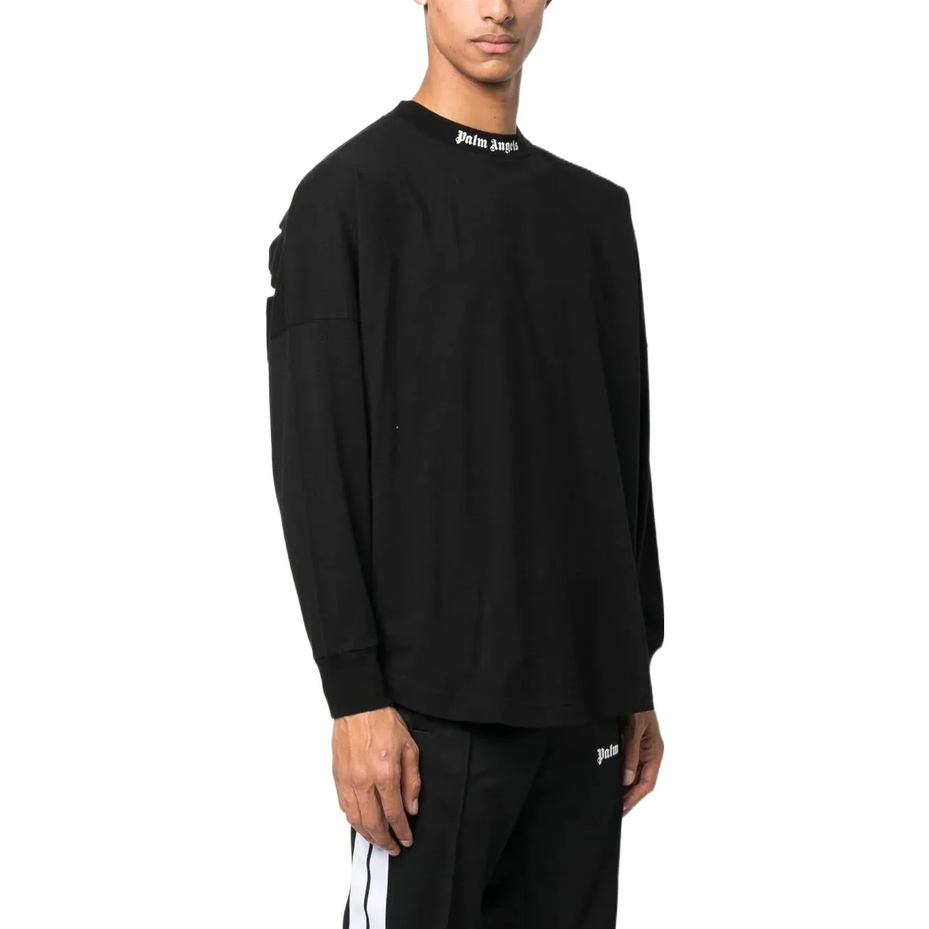Palm Angels FW22 Logo Mock Neck Longsleeve T-Shirt 'Black White' PMAB001C99JER0041001 sold by KicksCrew product image thumbnail 4