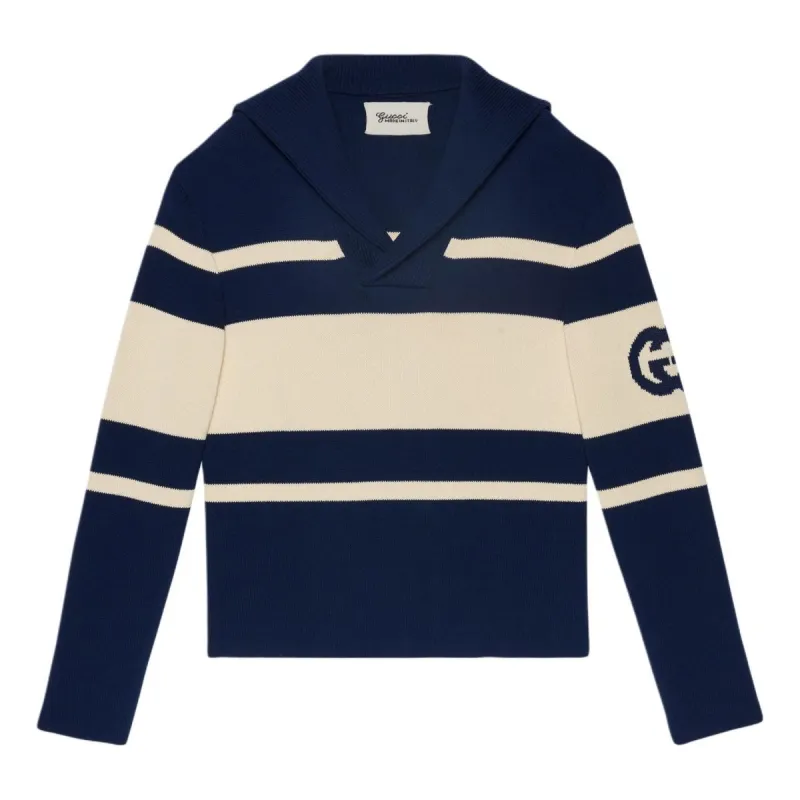 Gucci Interlocking G Knit Cotton Sweater 'Blue Ivory' 773055-XKDXB-4492 sold by KicksCrew