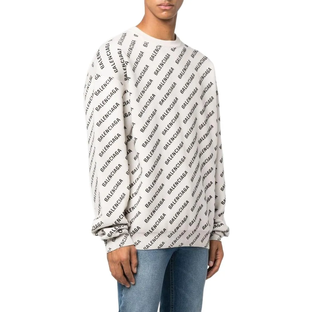 Balenciaga All Over Logo Crewneck Sweater 'White Black' 702952T32339054 sold by KicksCrew product image thumbnail 4